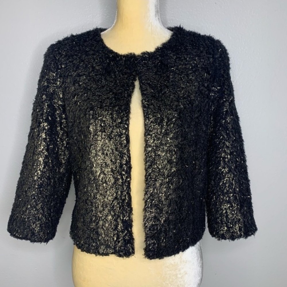 NWT Chelsea Violet Fuzzy Gold Black Bolero Jacket